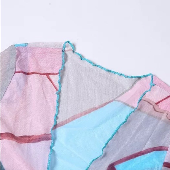 Pink Sands Asymmetrical Pipping Bodycon Skirt Set Beach Bikini Coverup Mini Set - Picture 10 of 14